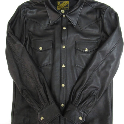 Y'2 LEATHER Steer Oil Western Shirt Black Size 42