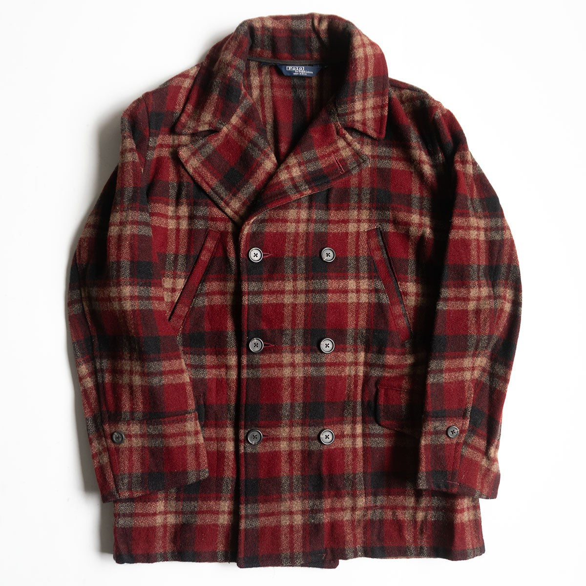 POLO RALPH LAUREN Check Pattern Wool P-Coat Size M