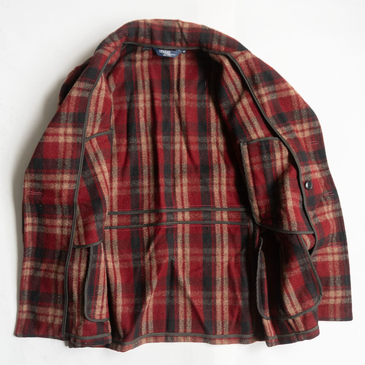 POLO RALPH LAUREN Check Pattern Wool P-Coat Size M