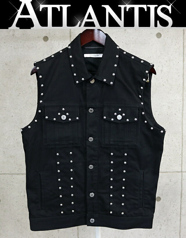 GIVENCHY Black Studded Denim Vest Size L