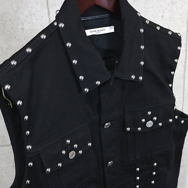 GIVENCHY Black Studded Denim Vest Size L