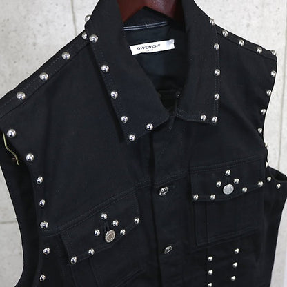 GIVENCHY Black Studded Denim Vest Size L