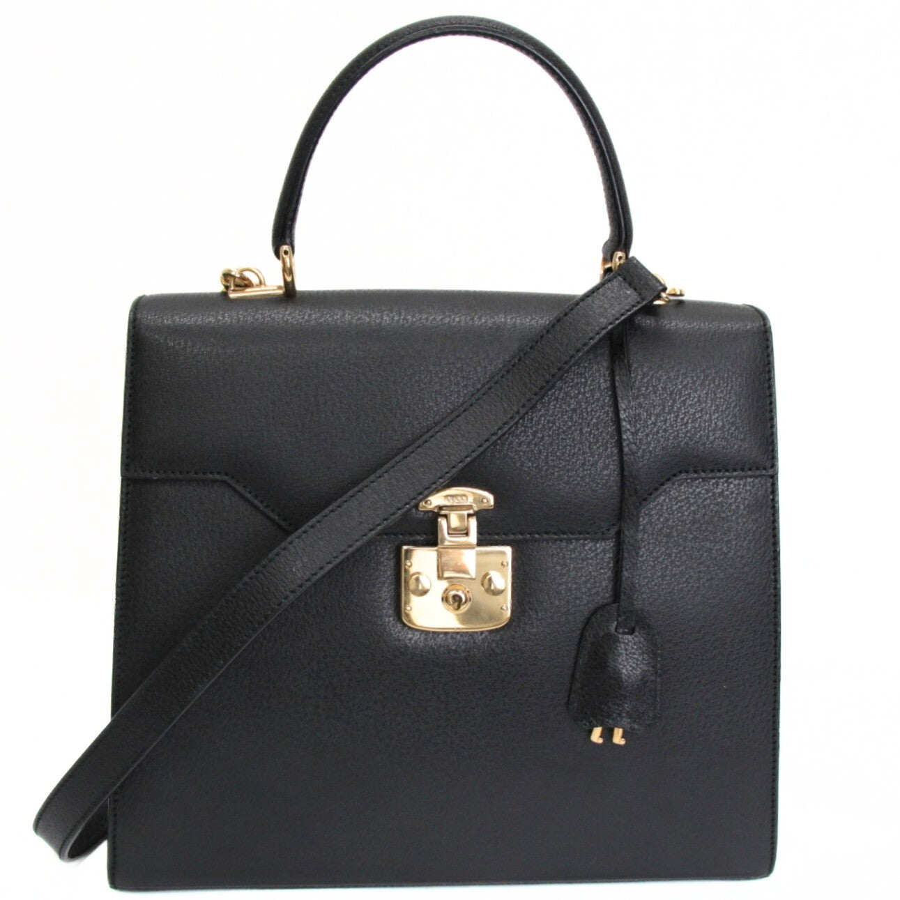 GUCCI Lady Lock 2-Way Medium Leather Bag Black Size ONE SIZE