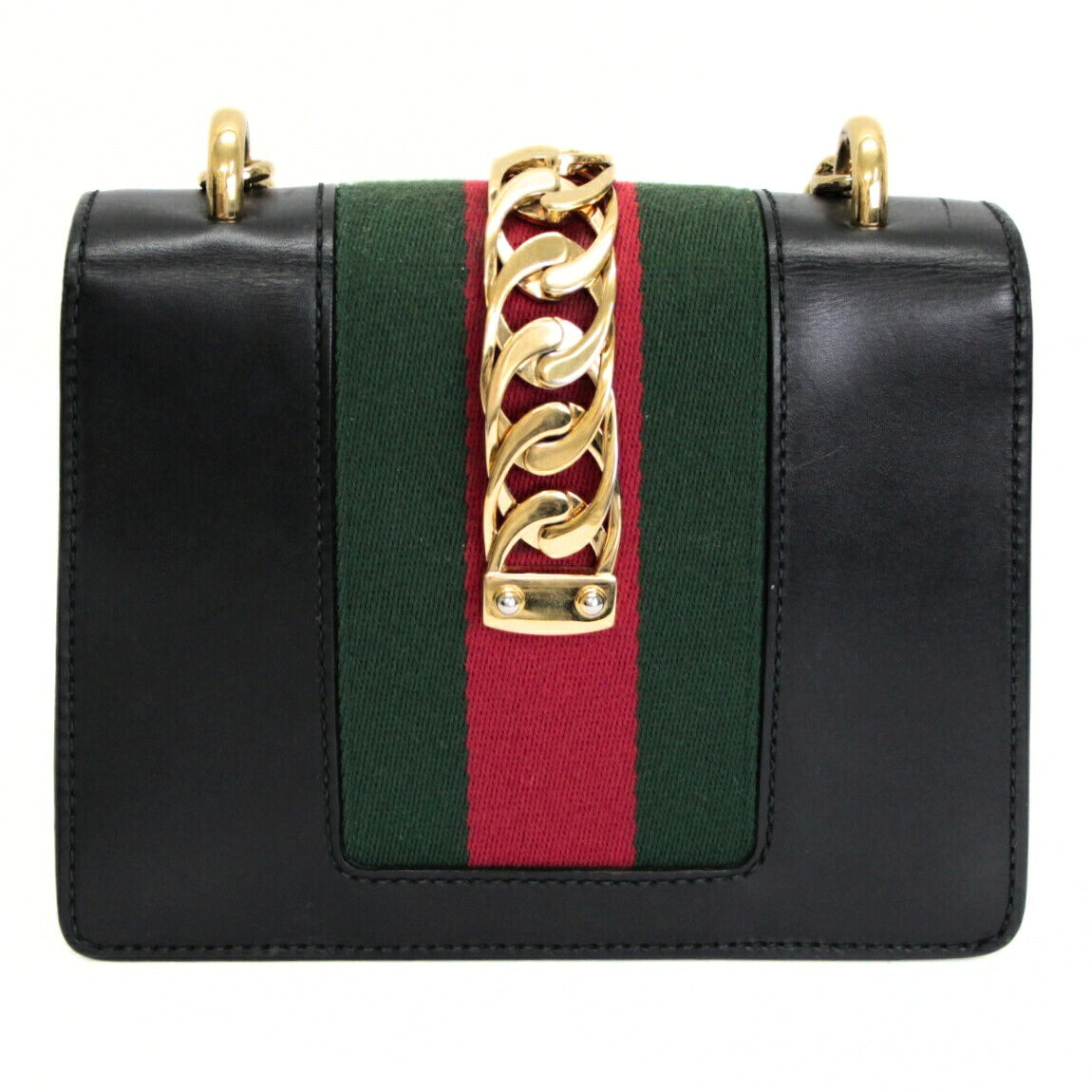 GUCCI Sylvie Web Stripe Leather Bag Black Size ONE SIZE