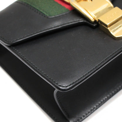 GUCCI Sylvie Web Stripe Leather Bag Black Size ONE SIZE
