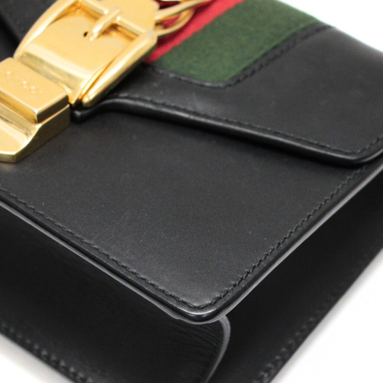 GUCCI Sylvie Web Stripe Leather Bag Black Size ONE SIZE