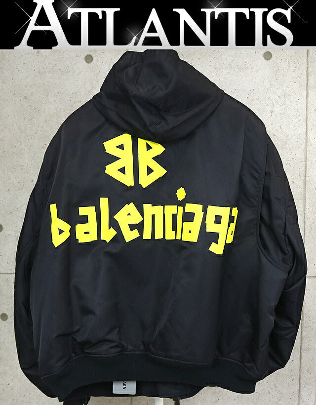 BALENCIAGA 2024 Tape Type Hooded Bomber Jacket Black Size 1