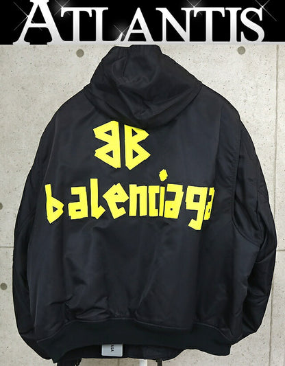BALENCIAGA 2024 Tape Type Hooded Bomber Jacket Black Size 1