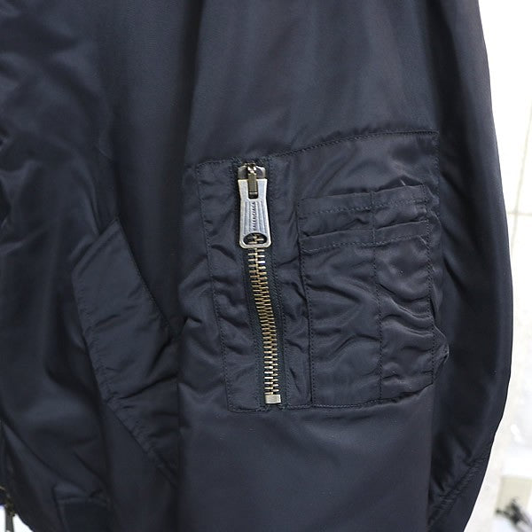 BALENCIAGA 2024 Tape Type Hooded Bomber Jacket Black Size 1