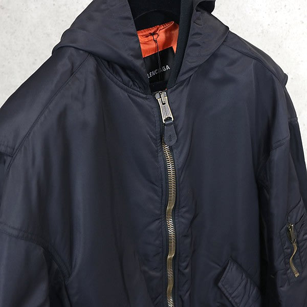 BALENCIAGA 2024 Tape Type Hooded Bomber Jacket Black Size 1