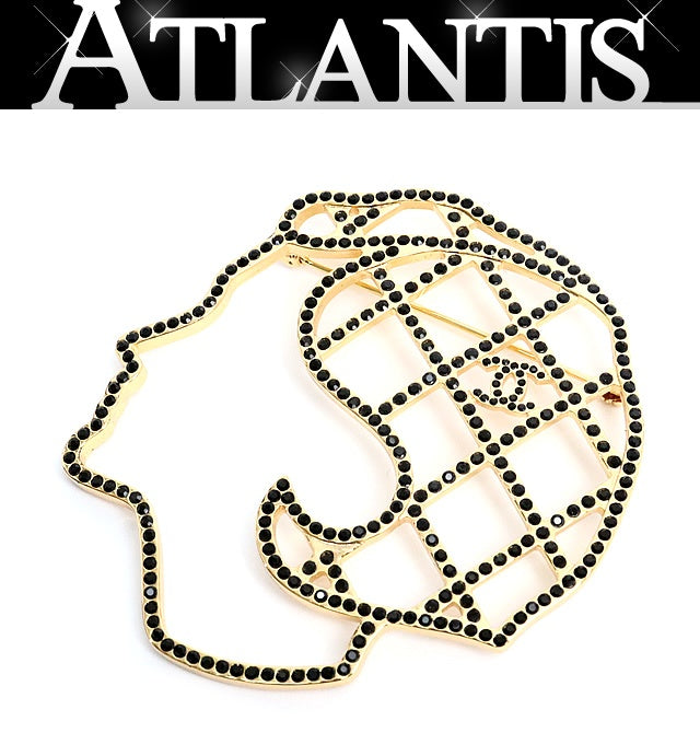 CHANEL Coco Chanel Silhouette Rhinestone Brooch Gold