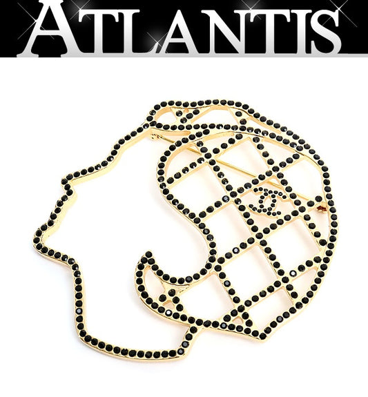 CHANEL Coco Chanel Silhouette Rhinestone Brooch Gold