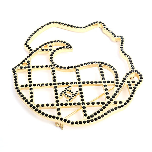 CHANEL Coco Chanel Silhouette Rhinestone Brooch Gold