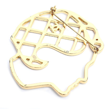 CHANEL Coco Chanel Silhouette Rhinestone Brooch Gold