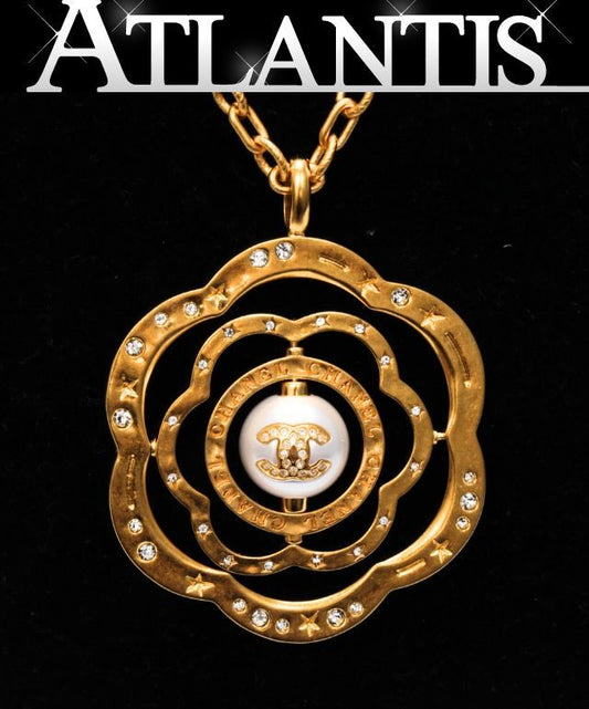 CHANEL Camellia Coco Mark Faux Necklace Gold Size ONE SIZE