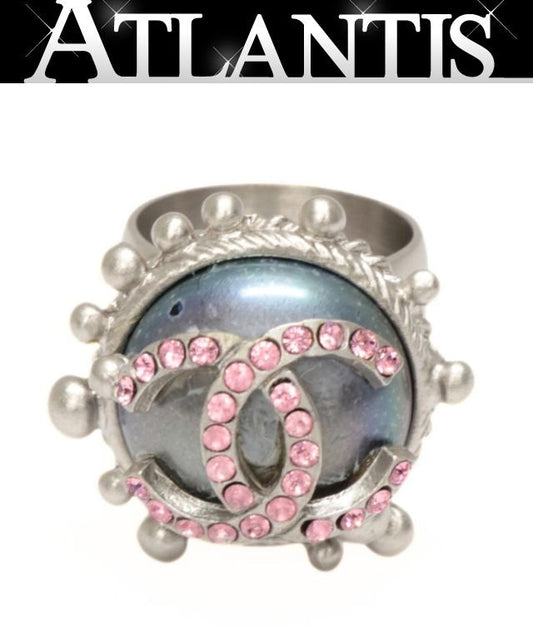 CHANEL Sparkling Coco Mark Pink Tone Ring Size US 6.5