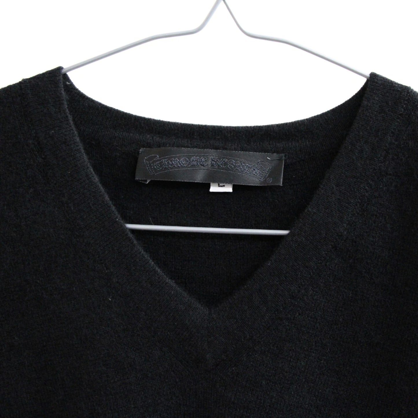 CHROME HEARTS Cashmere V-Neck Sleeve Logo Sweater Size L