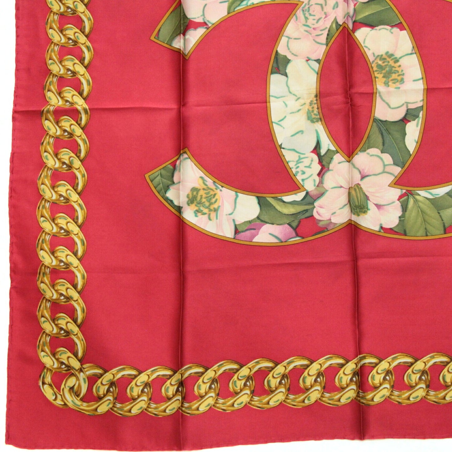 CHANEL Vintage Camellia Coco Mark Scarf Red Size ONE SIZE