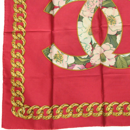 CHANEL Vintage Camellia Coco Mark Scarf Red Size ONE SIZE