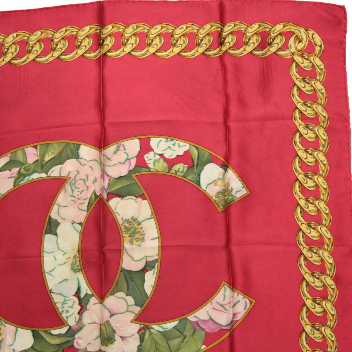 CHANEL Vintage Camellia Coco Mark Scarf Red Size ONE SIZE