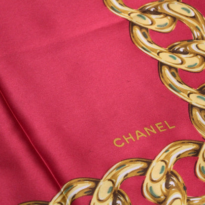 CHANEL Vintage Camellia Coco Mark Scarf Red Size ONE SIZE