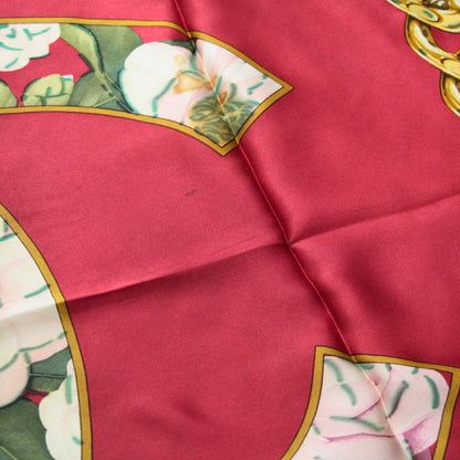 CHANEL Vintage Camellia Coco Mark Scarf Red Size ONE SIZE