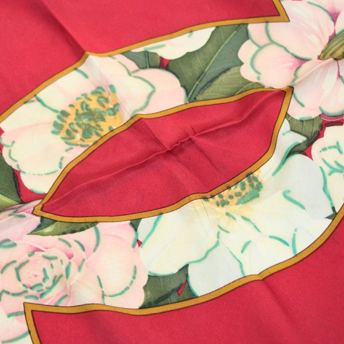 CHANEL Vintage Camellia Coco Mark Scarf Red Size ONE SIZE