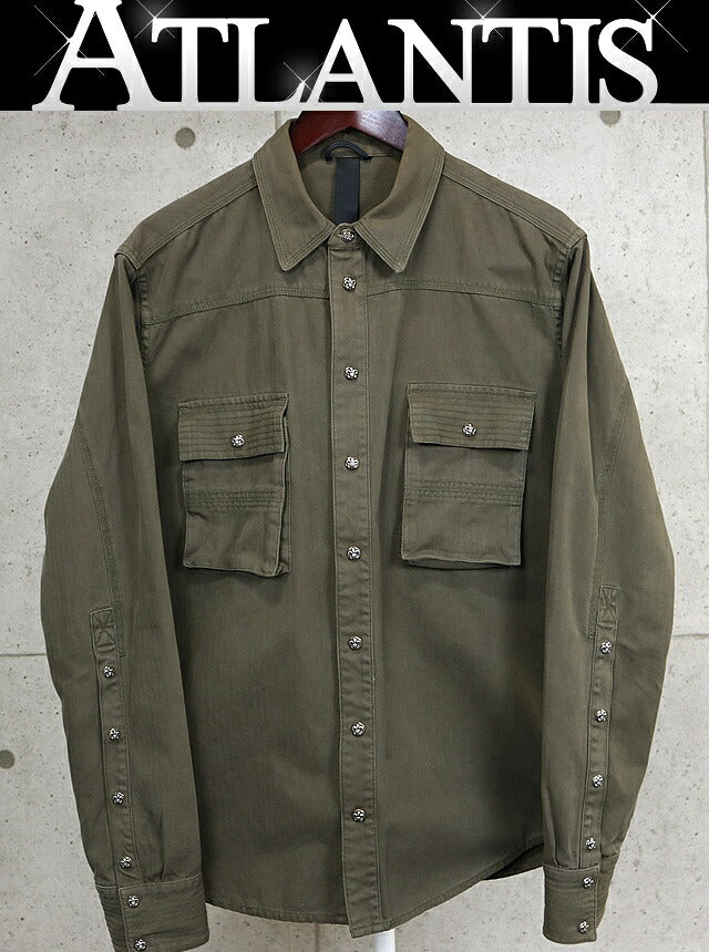 CHROME HEARTS BS Fleur Button Military Shirt Khaki Size XL