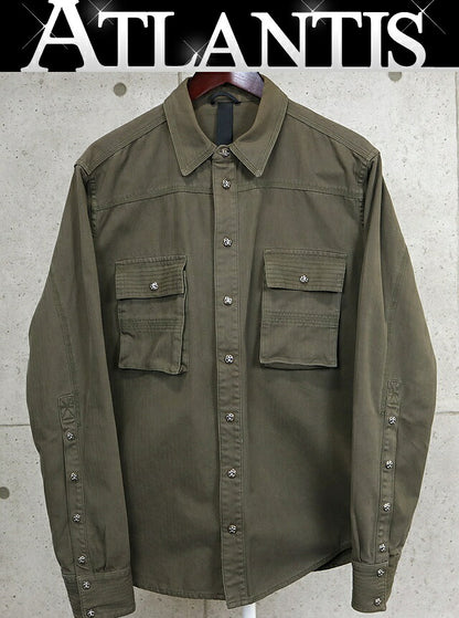 CHROME HEARTS BS Fleur Button Military Shirt Khaki Size XL