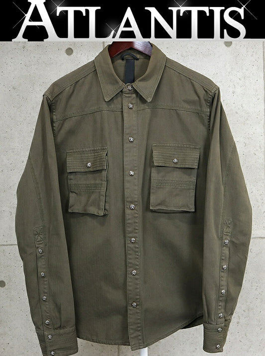 CHROME HEARTS BS Fleur Button Military Shirt Khaki Size XL