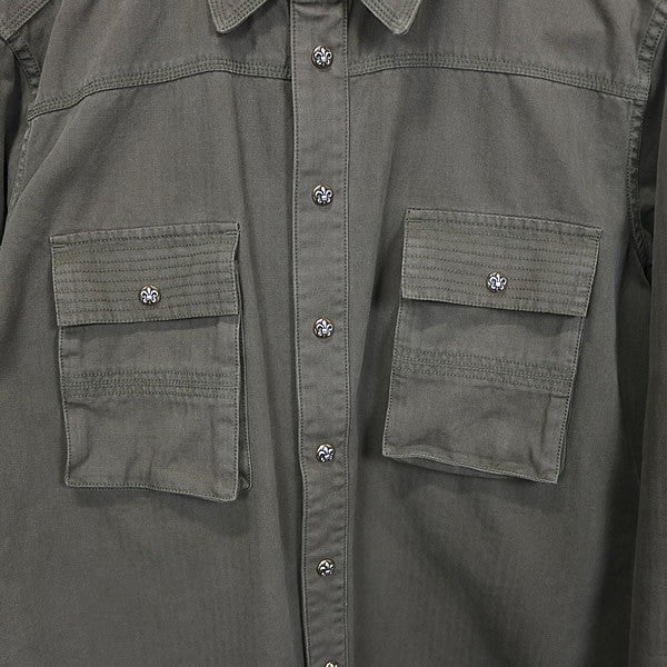 CHROME HEARTS BS Fleur Button Military Shirt Khaki Size XL