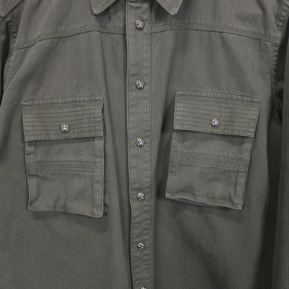 CHROME HEARTS BS Fleur Button Military Shirt Khaki Size XL