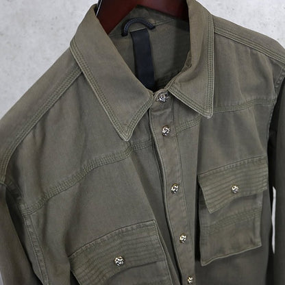 CHROME HEARTS BS Fleur Button Military Shirt Khaki Size XL
