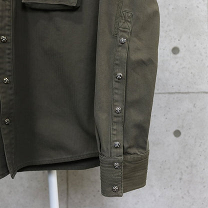 CHROME HEARTS BS Fleur Button Military Shirt Khaki Size XL