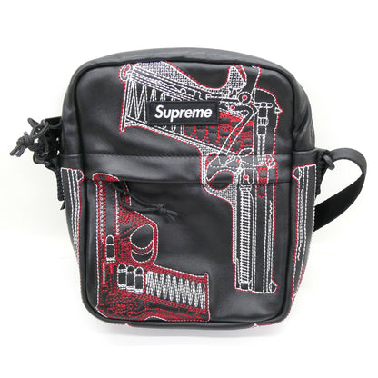 Supreme 26SS Guns Embroidered Leather Shoulder Bag Black