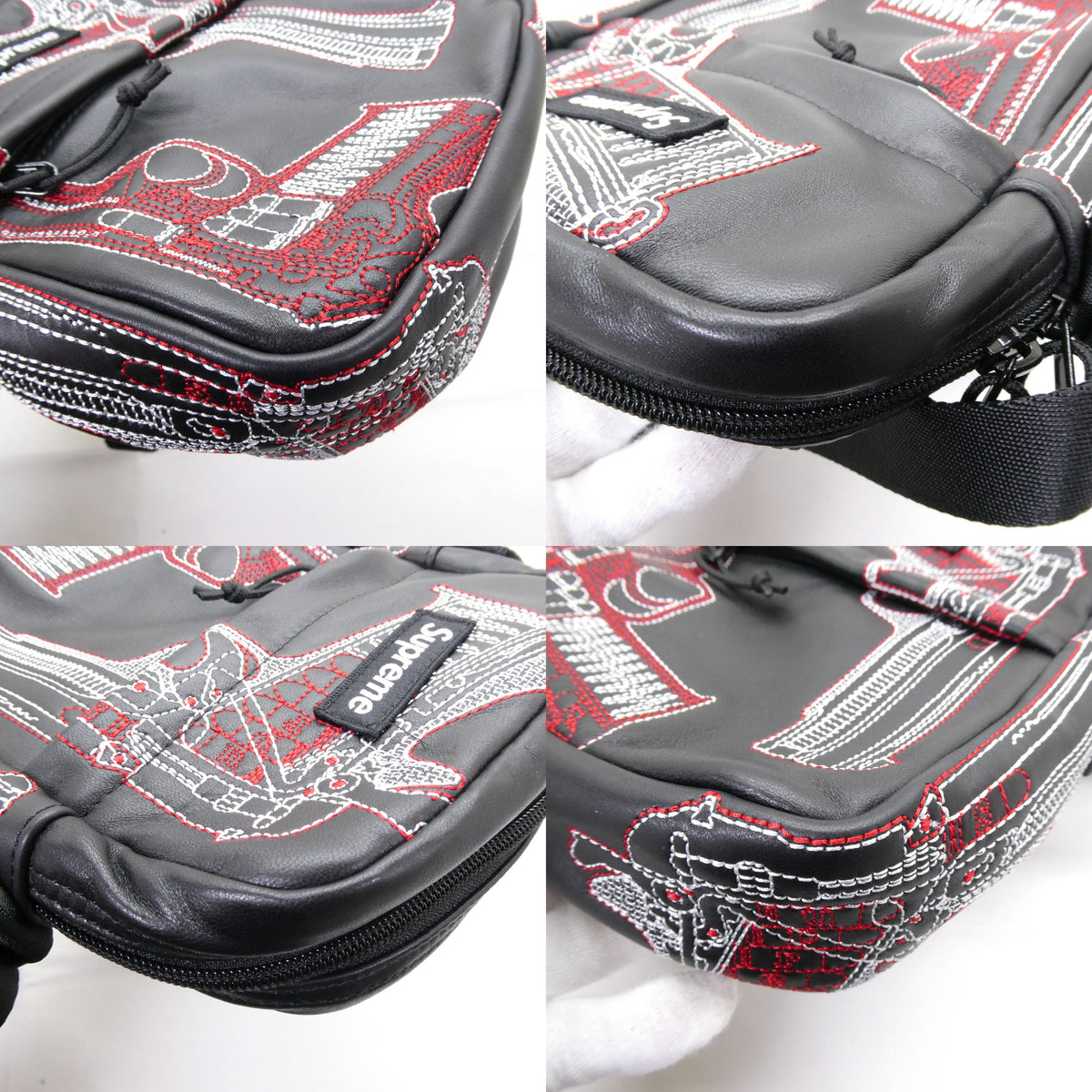 Supreme 26SS Guns Embroidered Leather Shoulder Bag Black