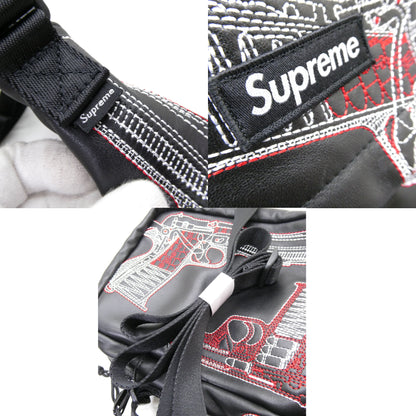 Supreme 26SS Guns Embroidered Leather Shoulder Bag Black