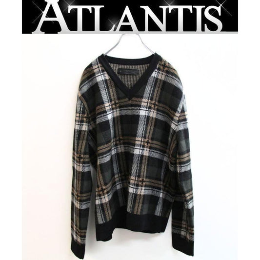 CHROME HEARTS Big City Check V-Neck Knit Sweater Size XL