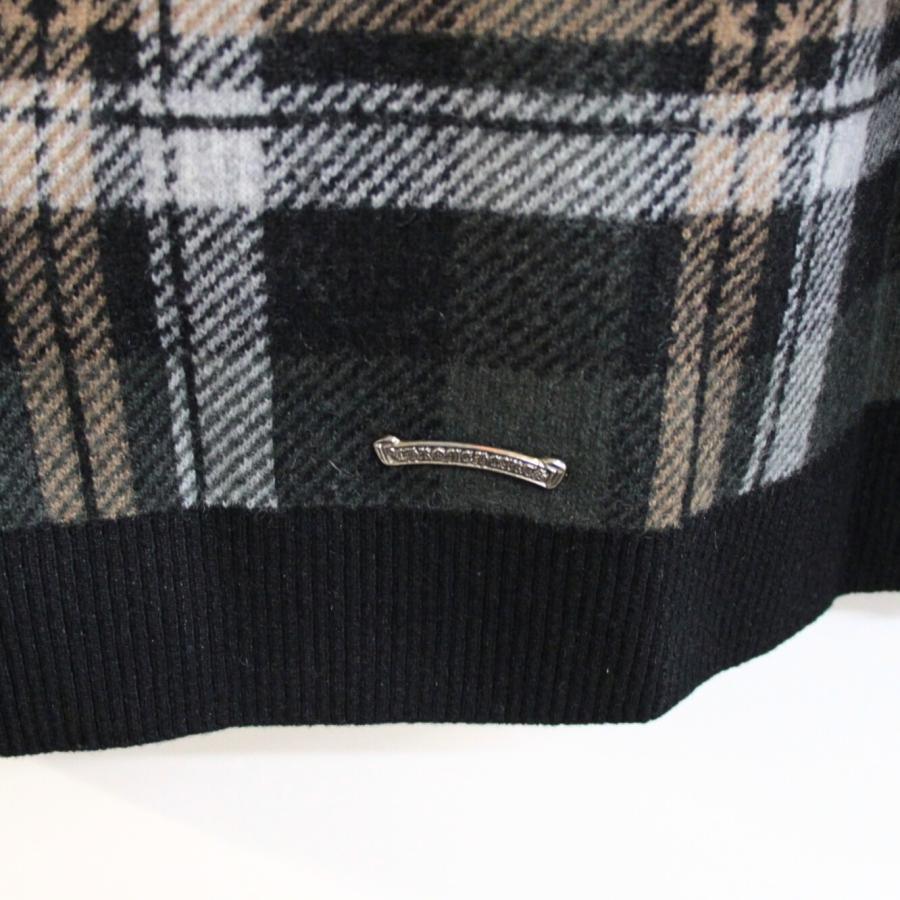 CHROME HEARTS Big City Check V-Neck Knit Sweater Size XL