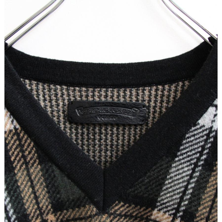 CHROME HEARTS Big City Check V-Neck Knit Sweater Size XL