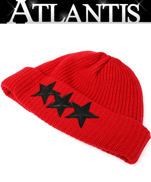 CHROME HEARTS 3 Star Patch Cashmere Beanie Red