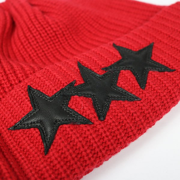 CHROME HEARTS 3 Star Patch Cashmere Beanie Red