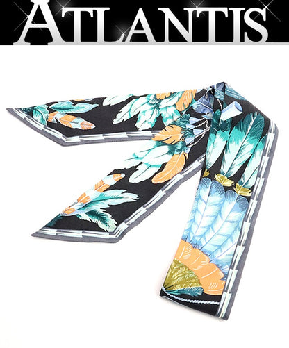 HERMES Brazil Silk Twilly Black Multicolor Scarf Size ONE SIZE