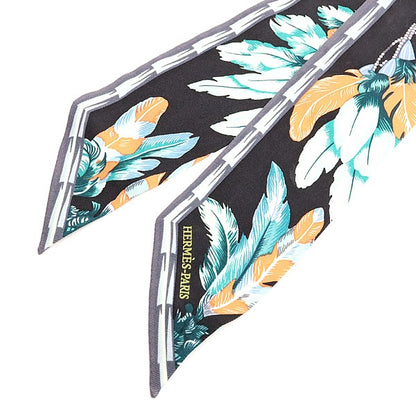 HERMES Brazil Silk Twilly Black Multicolor Scarf Size ONE SIZE
