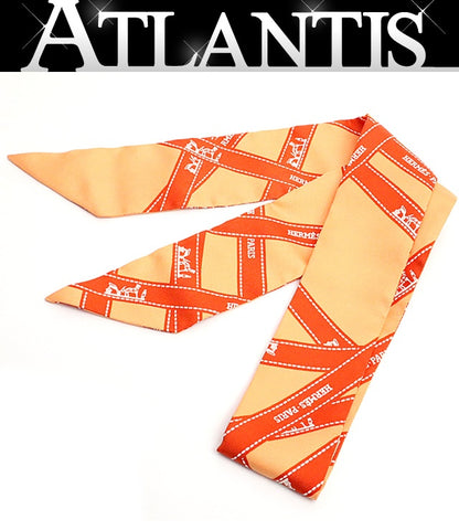 HERMES Bolduc Silk Twilly Scarf Orange Size ONE SIZE