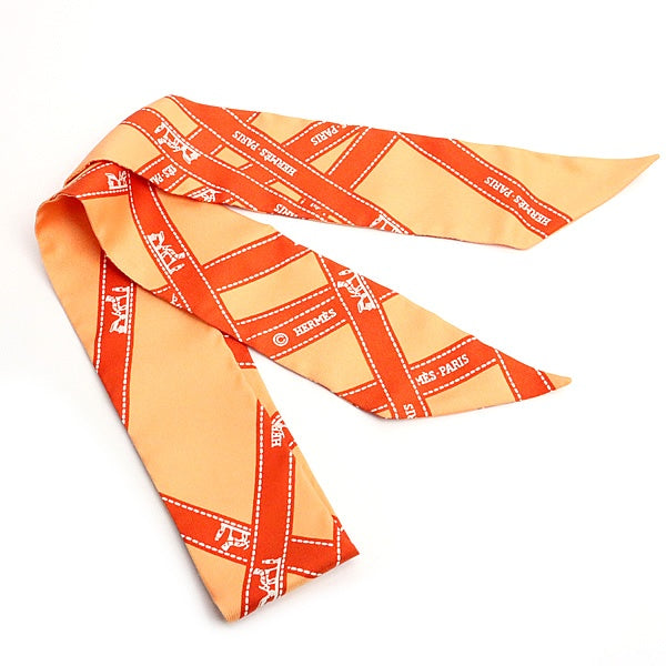 HERMES Bolduc Silk Twilly Scarf Orange Size ONE SIZE