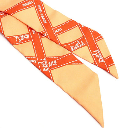HERMES Bolduc Silk Twilly Scarf Orange Size ONE SIZE