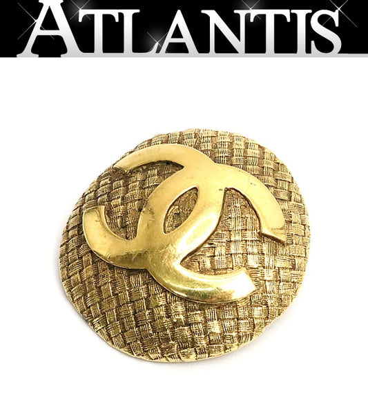 CHANEL Coco Mark Round Metal Brooch Gold