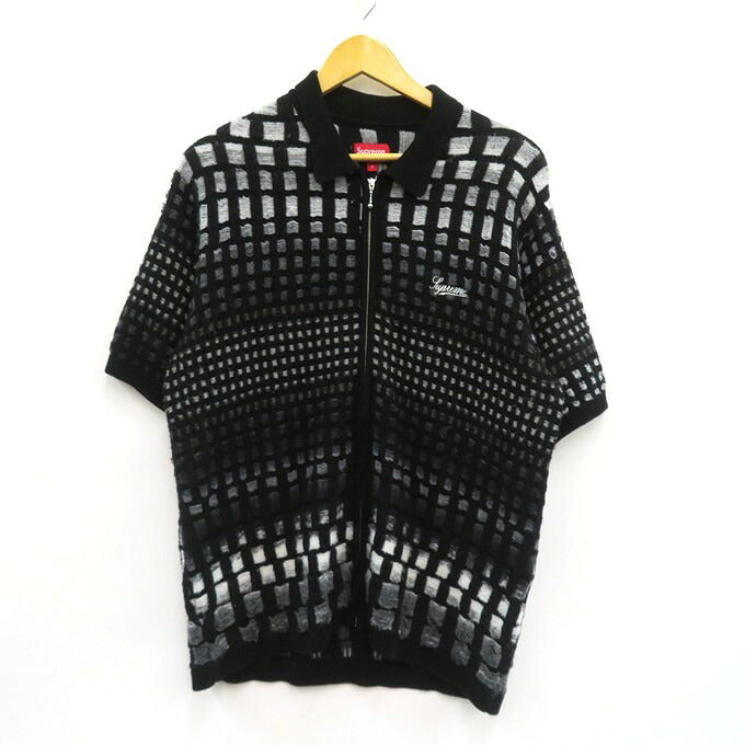 Supreme Gradient Grid Zip Up Polo Black Size S