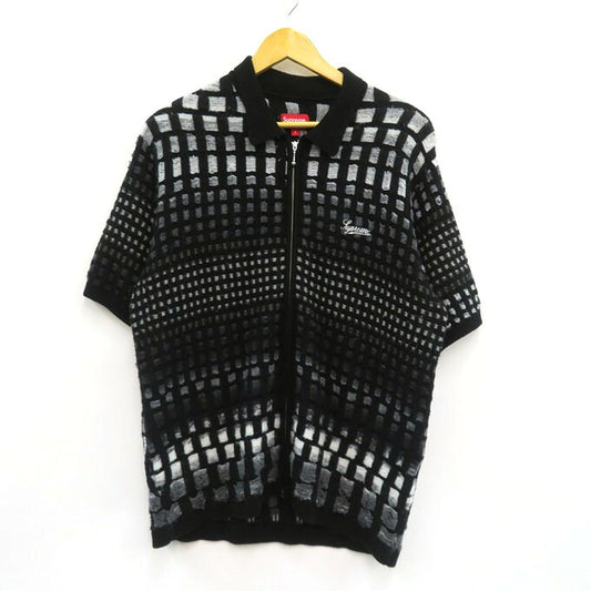 Supreme Gradient Grid Zip Up Polo Black Size S